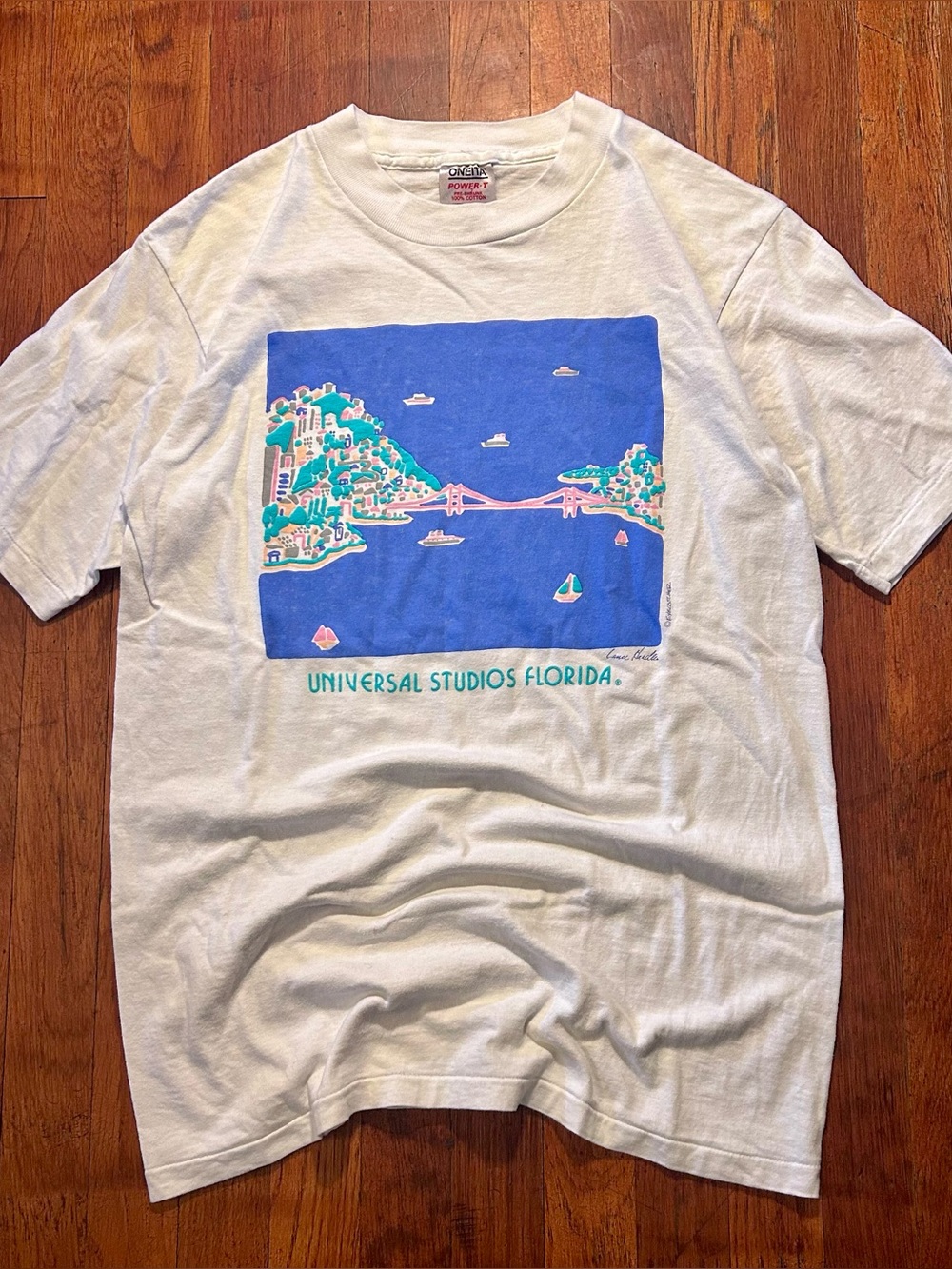 Vintage Universal Studios Florida Destination Puff Print Graphic White T-shirt M